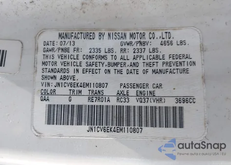 2014 Infiniti Q60 Journey from USA, damaged, VIN JN1CV6EK4EM110807